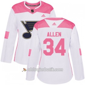 Dame Ishockey St. Louis Blues Tröja Jake Allen 34 Adidas 2017-2018 Vit Rosa Fashion Authentic